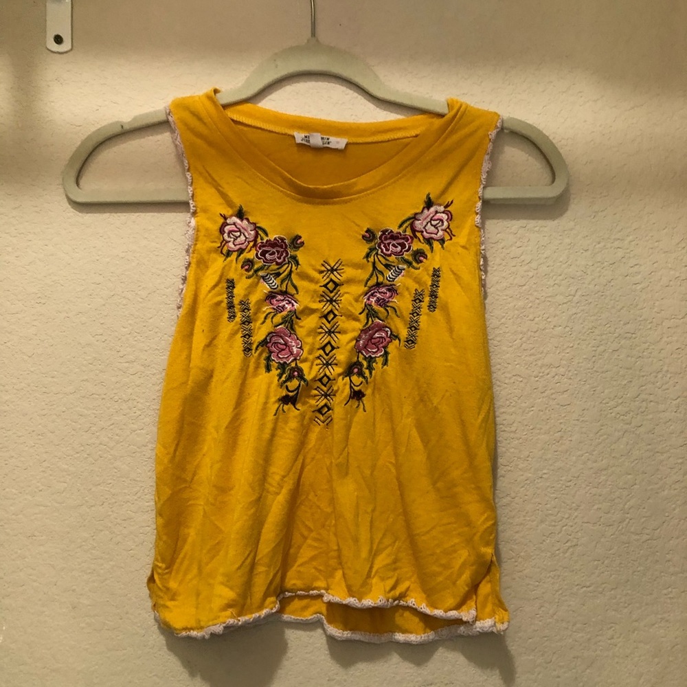 messy bun just chillin embroidey yellow top
